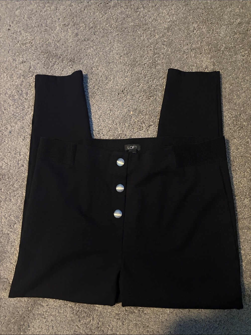 LOFT Black women’s faux Button-Front Stretch soft ponte pants XL EUC pull on